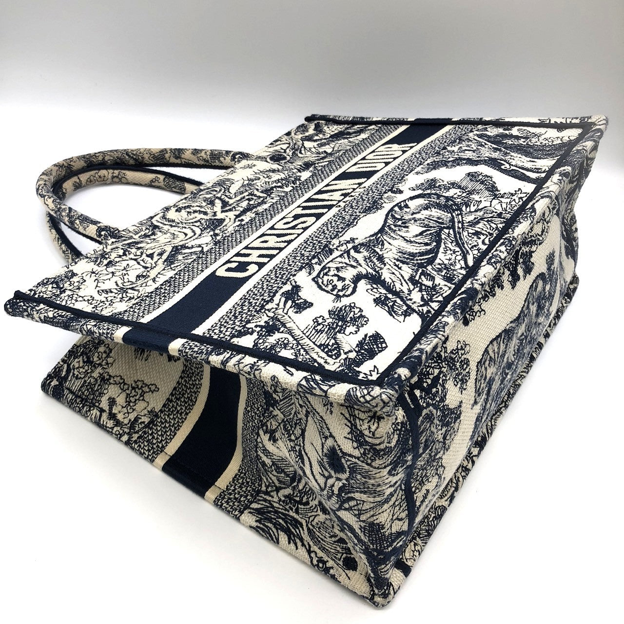 Christian Dior Book Tote Medium Toile de Jouy Sauvage Tote Bag Canvas Navy Pre-owned