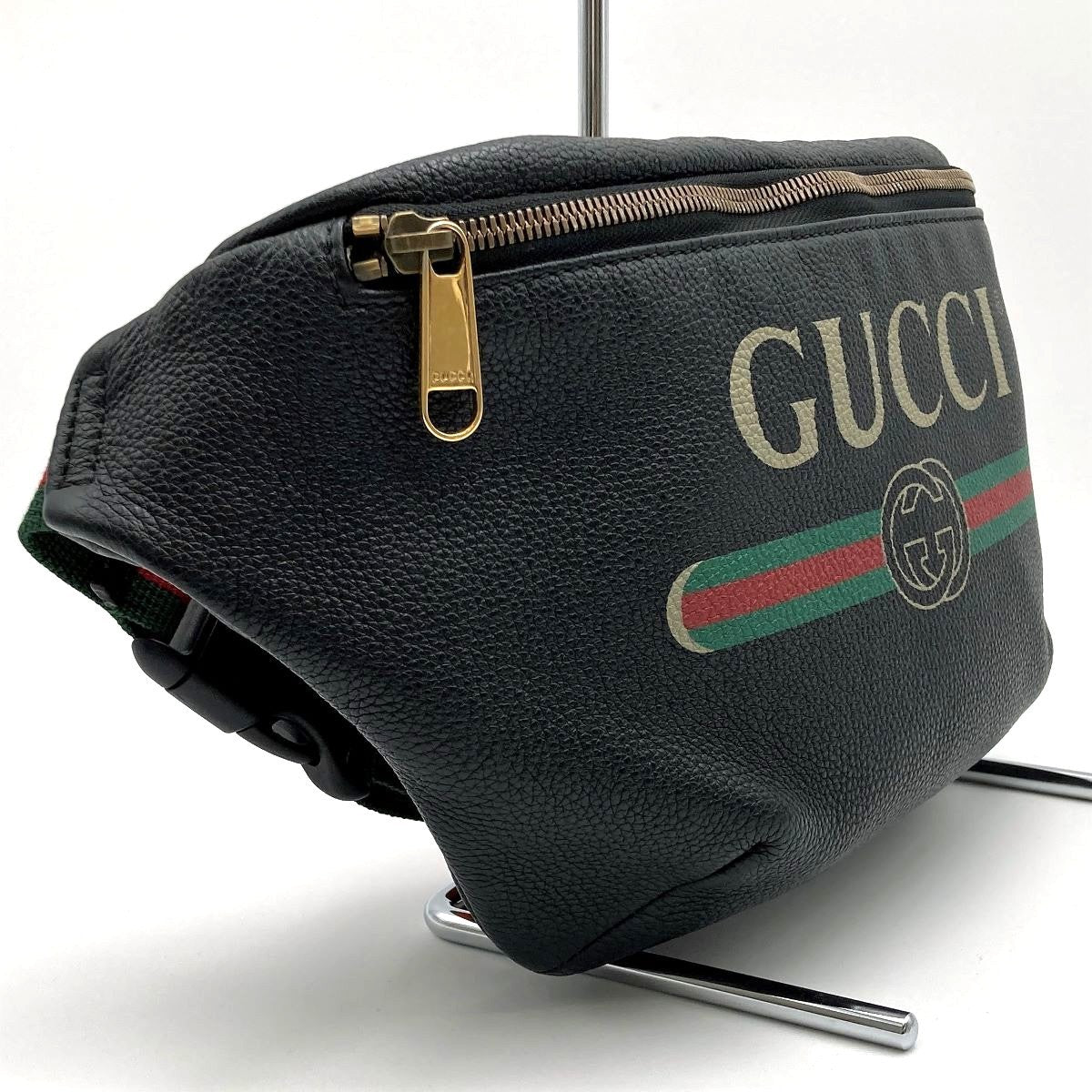 [CLEARANCE]Gucci 493869 Sherry Line Waist Bag/Waist Pouch in Black Leather PRE-OWNED