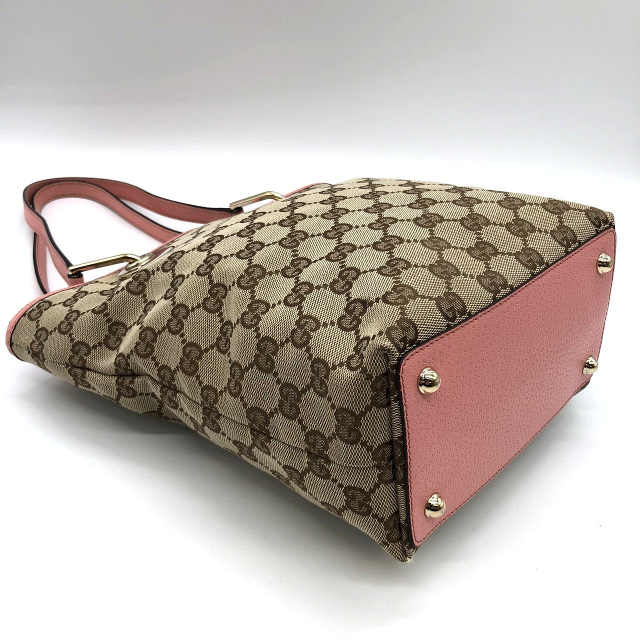 Gucci 120840 Tote Bag in Beige/Pink GG Canvas/Leather PRE-OWNED