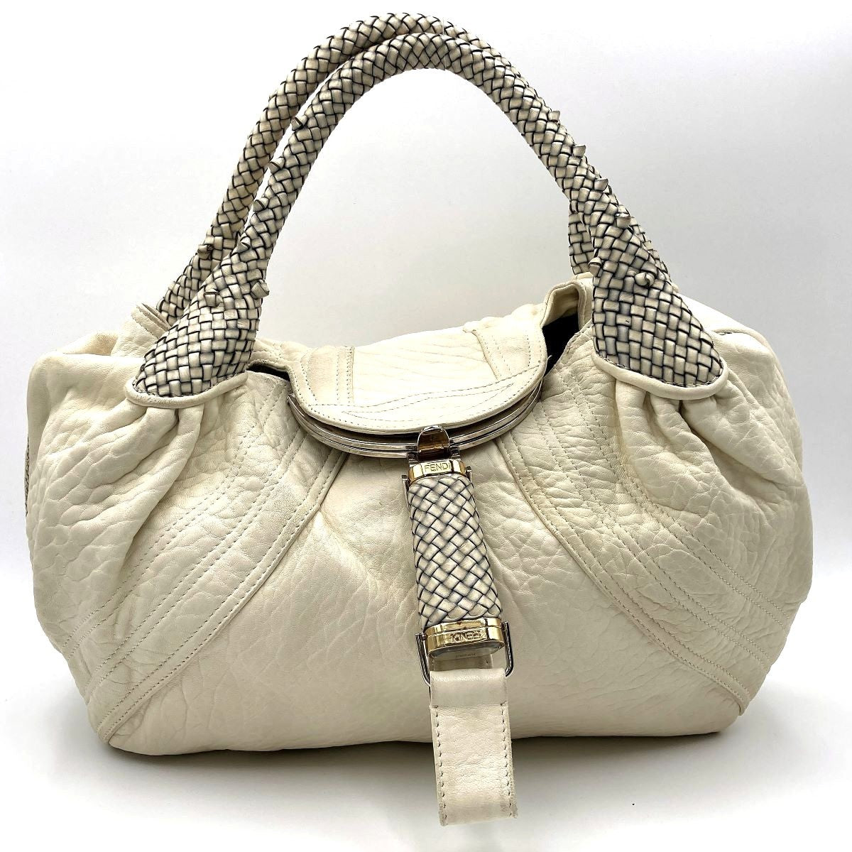 [CLEARANCE]Fendi 8BR511 Spy Bag Handbag in Beige, Ivory, and White PRE-OWNED