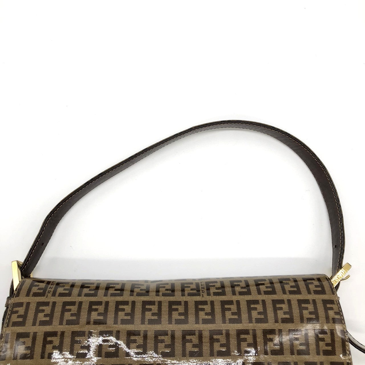 Fendi Mamma Baguette Shoulder Bag in Brown Vinyl/Leather with Zucchino Print PRE-OWNED