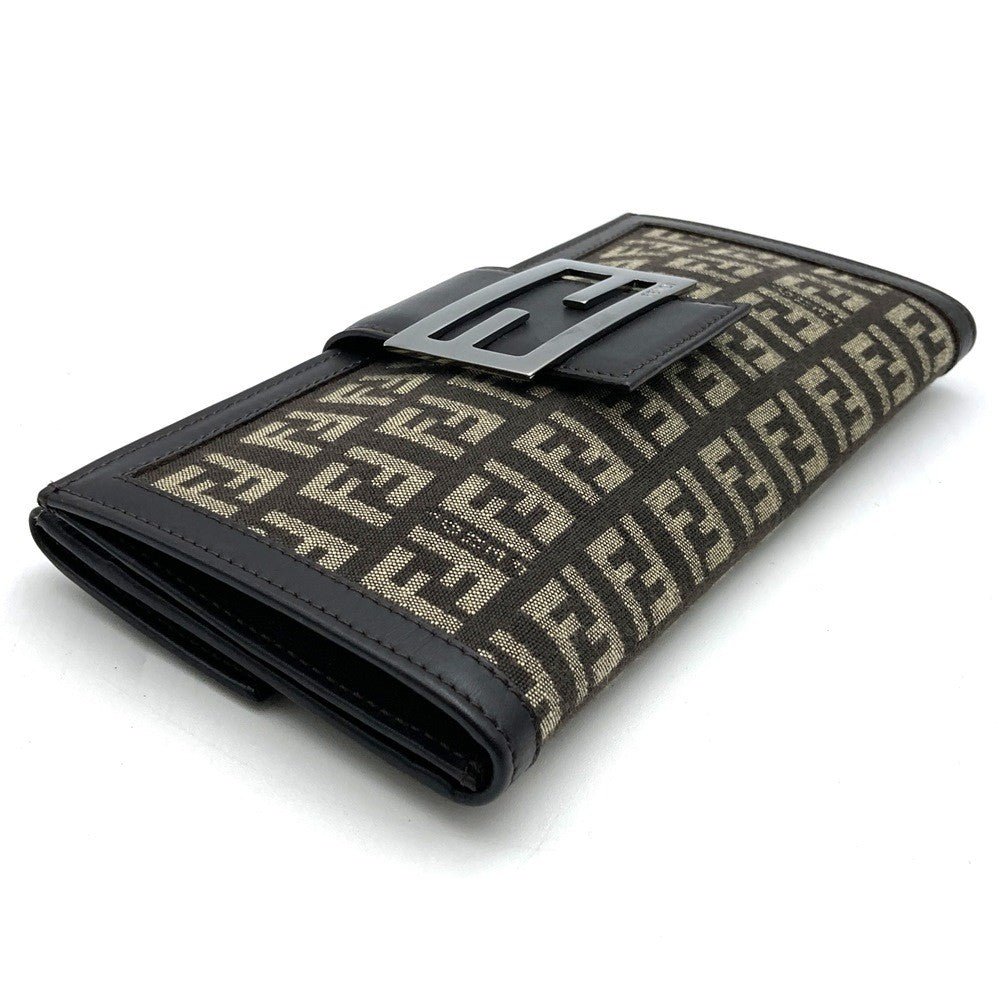 Fendi 8M0032 Zucchino Long Wallet Canvas Dark Brown Pre-owned
