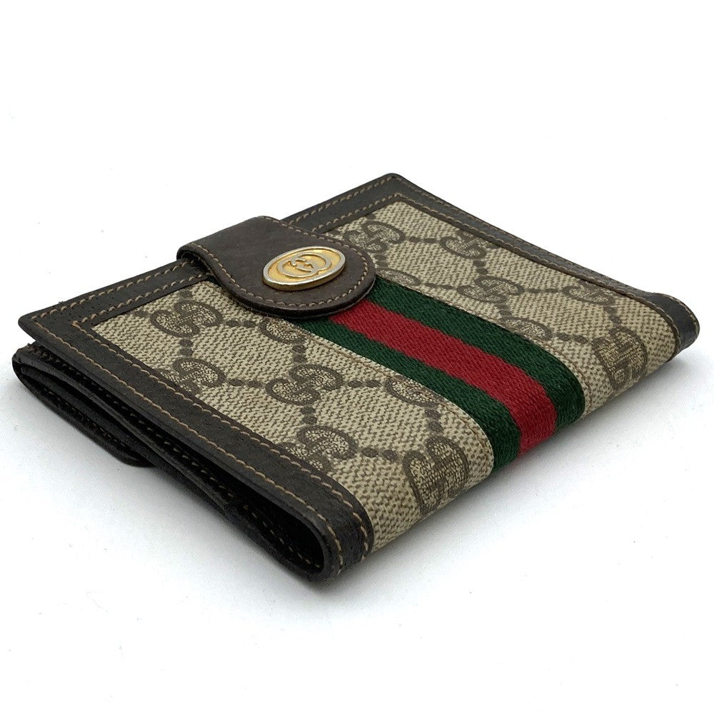 Gucci Sherry Line Bi-fold Wallet GG Supreme Canvas/Leather Brown Pre-owned