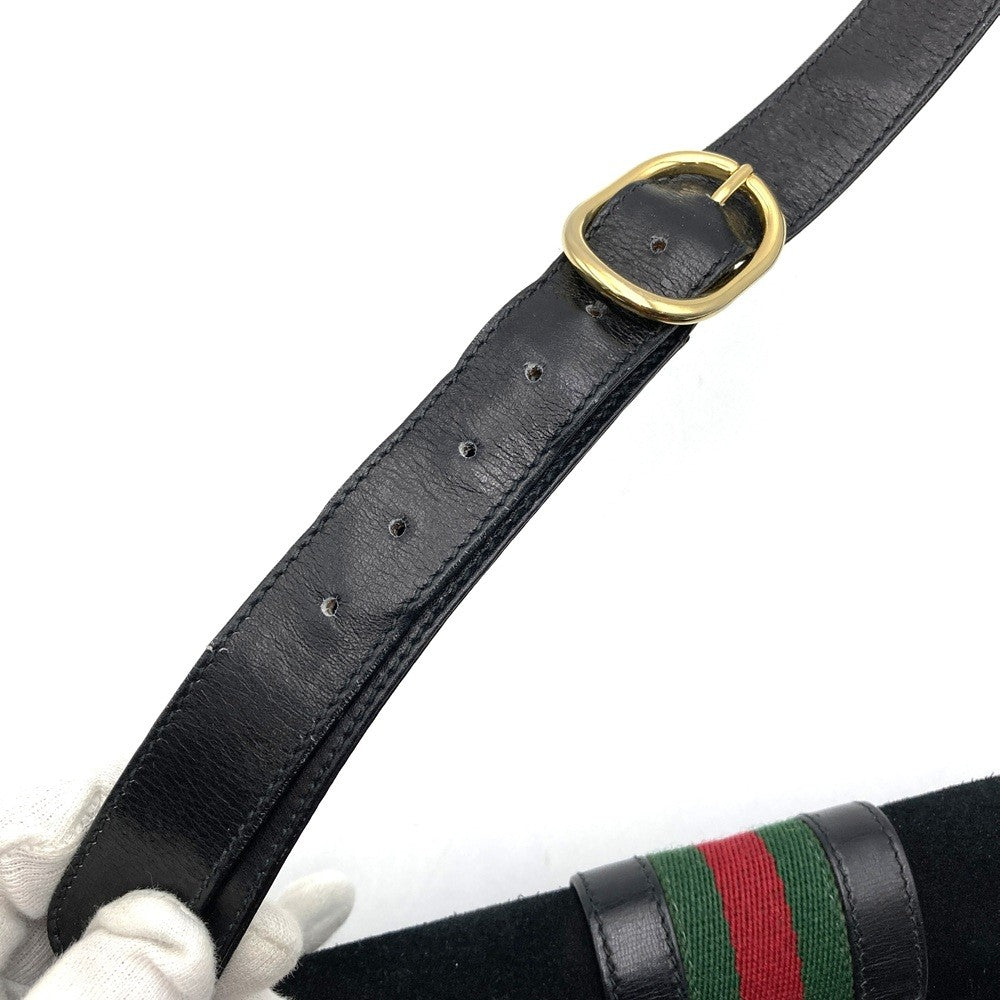 Gucci Horseshoe Shoulder Bag Suede/Leather Black Pre-owned