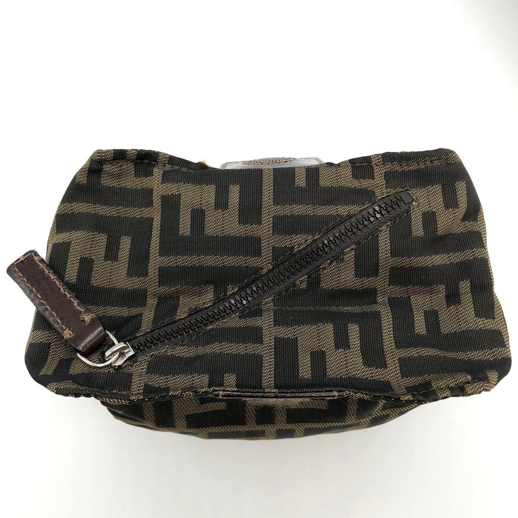 Fendi  Zucca 2241-26539-098 Pouch Khaki/Brown Nylon/Leather PRE-OWNED