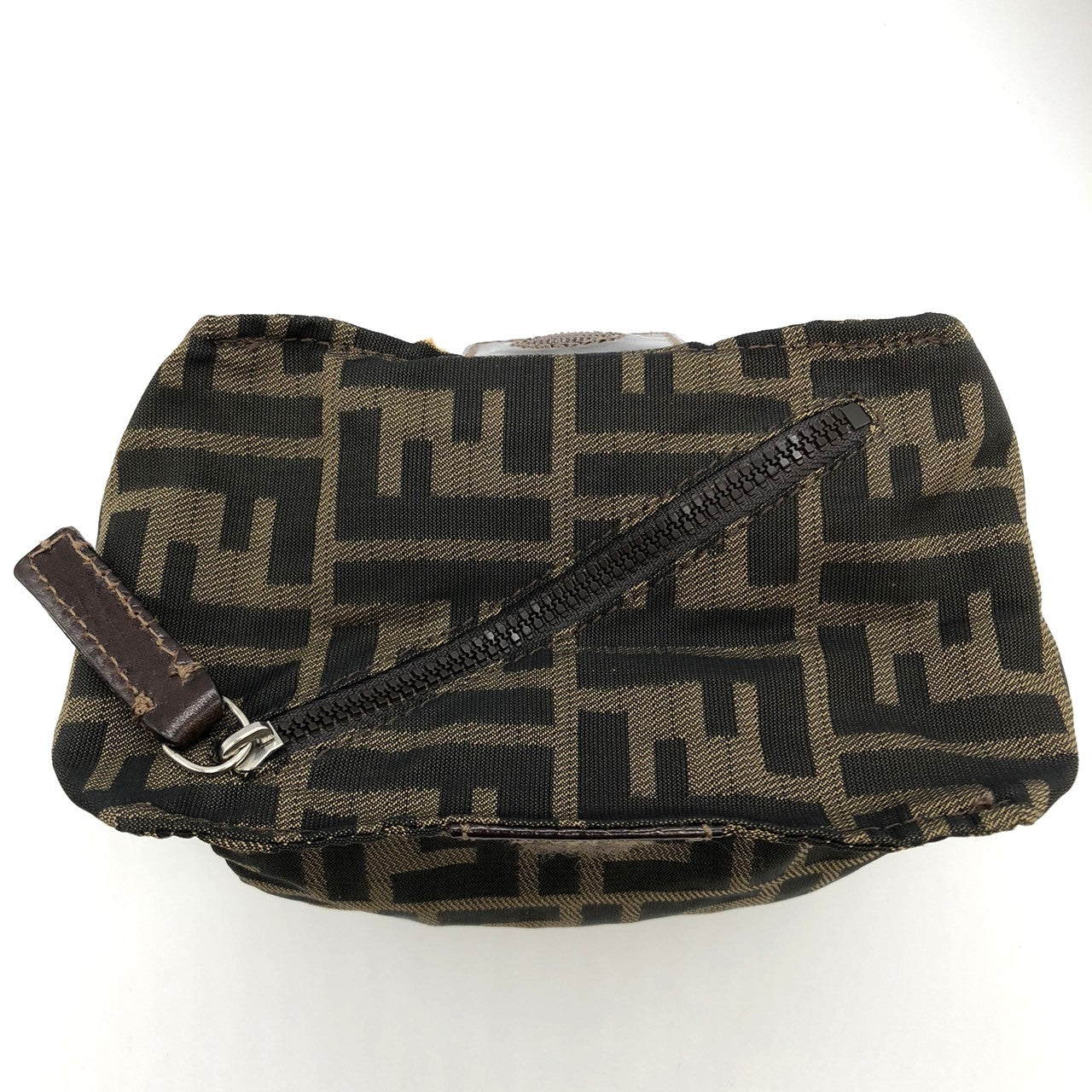 Fendi  Zucca 2241-26539-098 Pouch Khaki/Brown Nylon/Leather PRE-OWNED