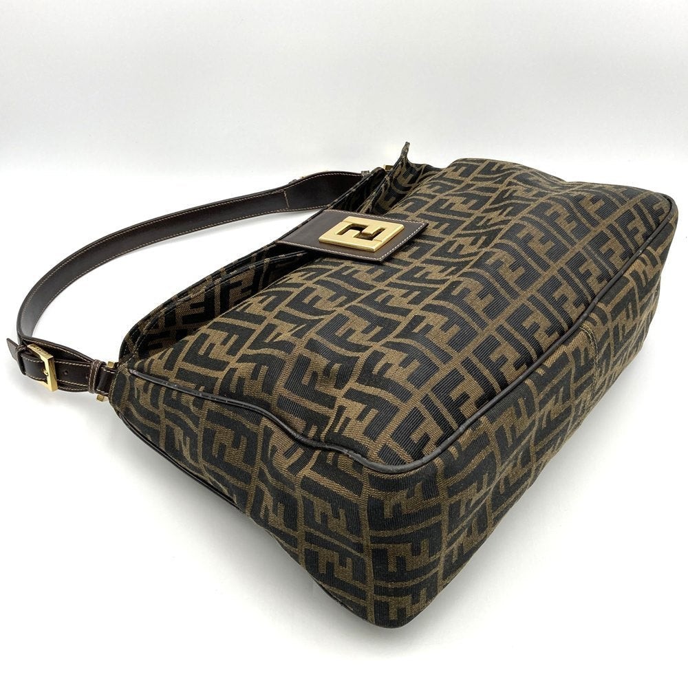 Fendi Zucca FF Logo Shoulder Bag Nylon Canvas Brown Pre-owned
