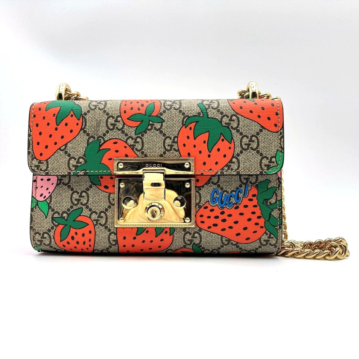 Gucci 409487 Strawberry Pattern Shoulder Bag GG Supreme Red/Pink Pre-owned