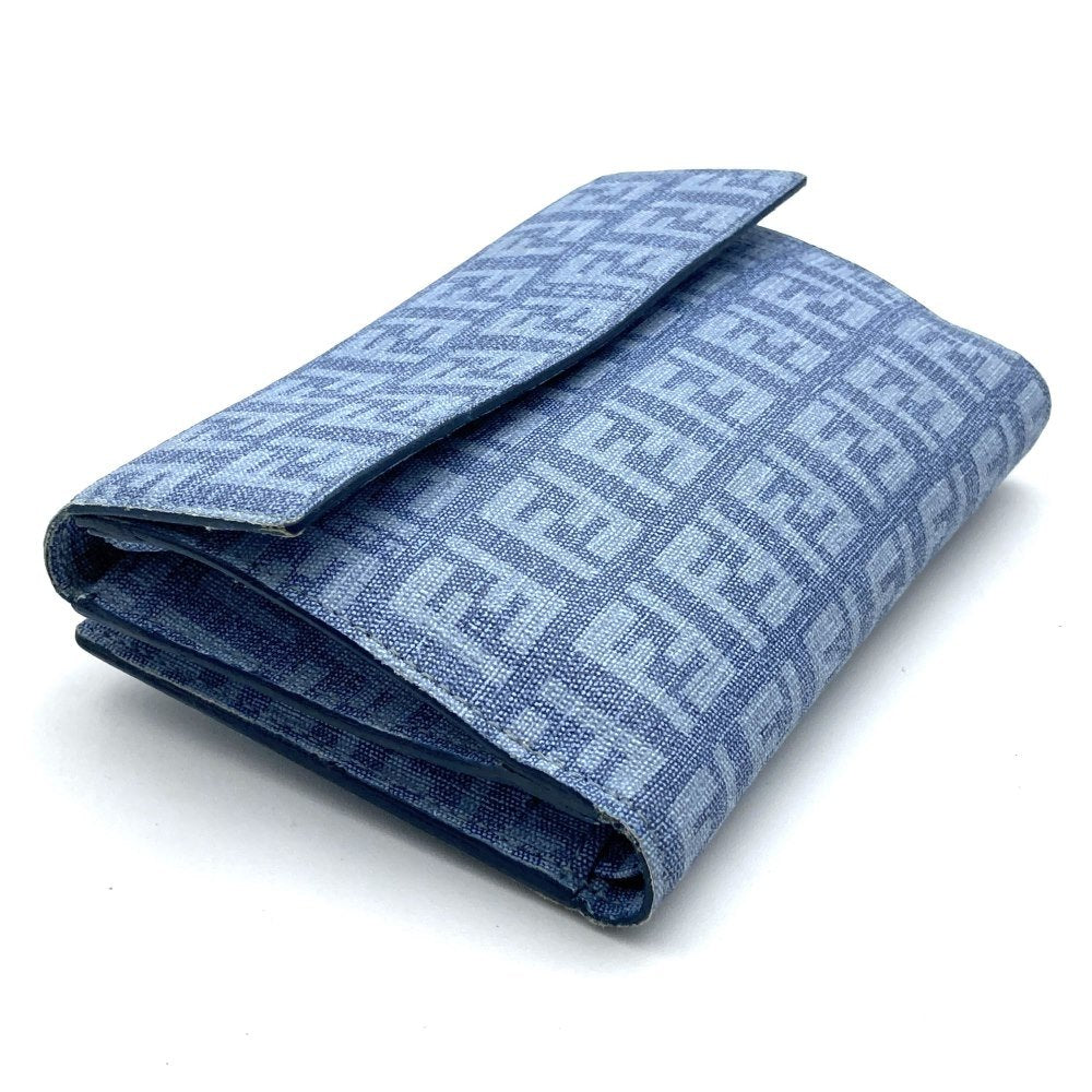 Fendi Zucchino Bifold Compact Wallet in Light Blue with PVC and Silver Hardware, Box Included PRE-OWNED