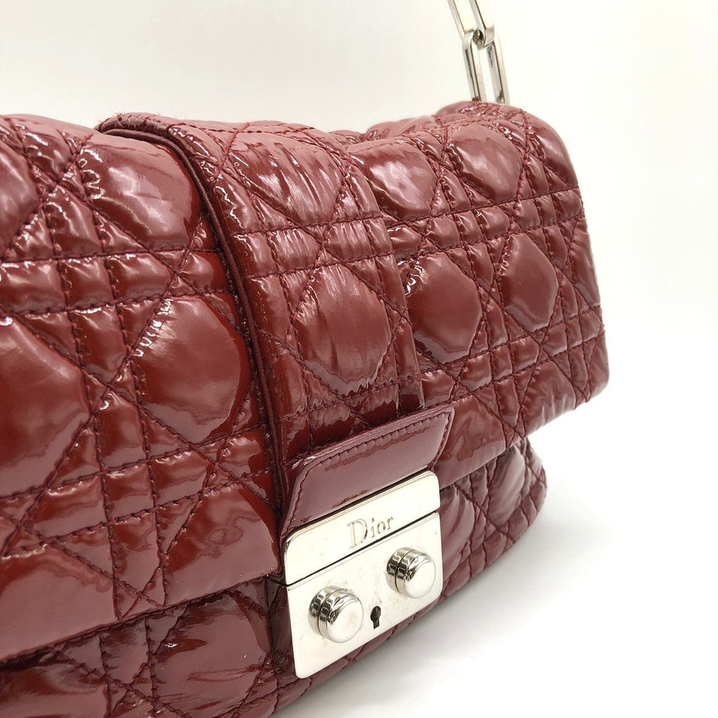 Dior Cannage Chain Shoulder Bag Handbag Red Enamel/Leather PRE-OWNED