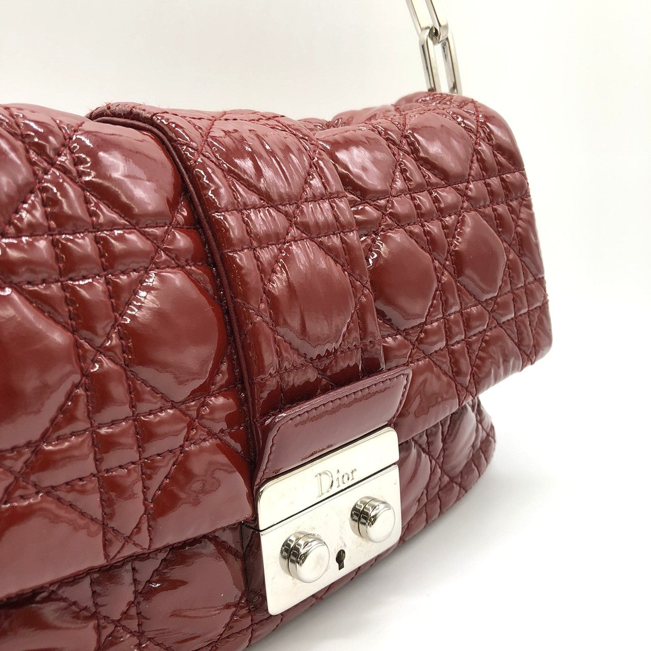 Dior Cannage Chain Shoulder Bag Handbag Red Enamel/Leather PRE-OWNED