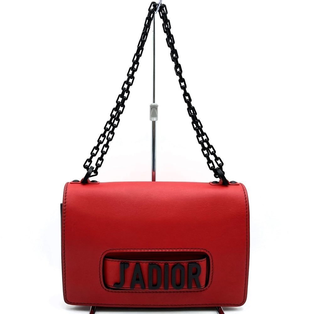 Dior J'Adore chain shoulder bag in red/black leather. Maria Grazia Chiuri PRE-OWNED