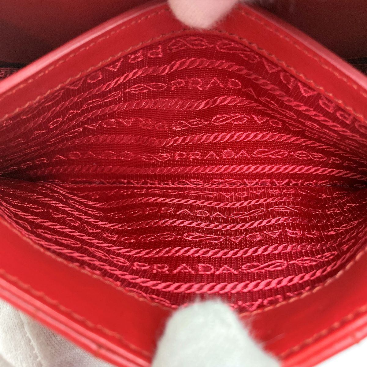 [CLEARANCE]Prada Diagram Chain Shoulder Bag in Red Leather with Mini Pouch (Mirror) PRE-OWNED