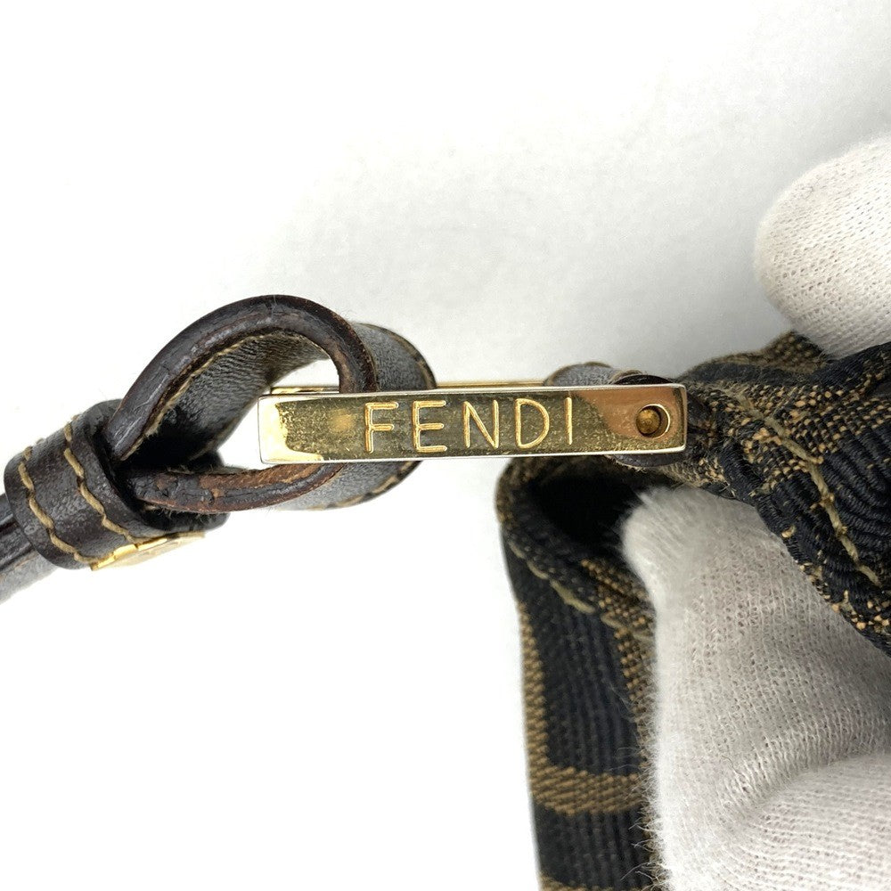 Fendi Zucca FF Logo Shoulder Bag Nylon Canvas Brown Pre-owned