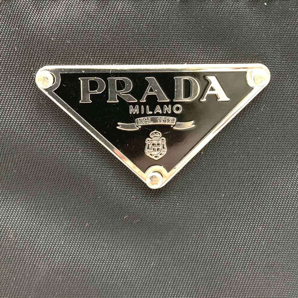 Prada handbag tote bag with triangle logo in nylon/leather, black PRE-OWNED