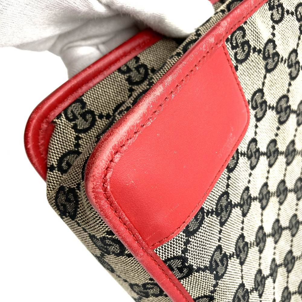 Gucci 001 4205 Shoulder Bag GG Canvas/Leather Brown/Red Pre-owned