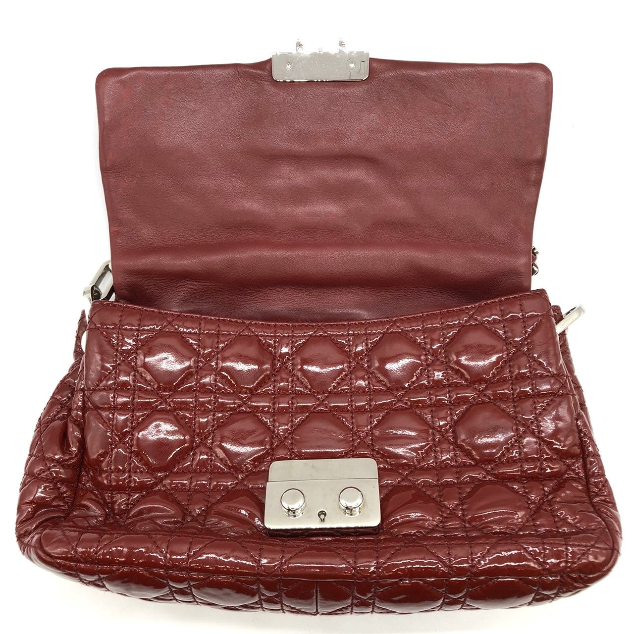 Dior Cannage Chain Shoulder Bag Handbag Red Enamel/Leather PRE-OWNED