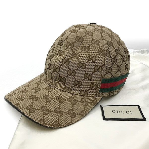 Gucci 200035 Sherry Line Baseball Cap GG Canvas Brown Pre-owned
