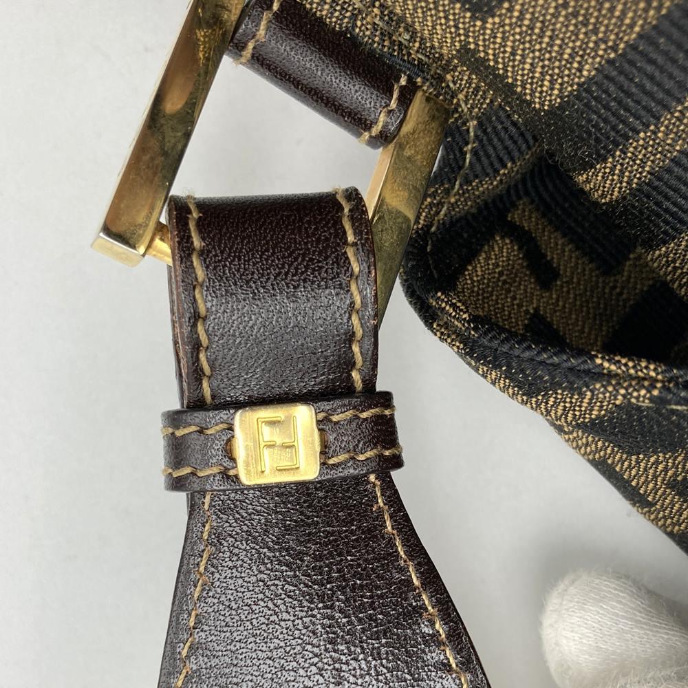 Fendi Zucca FF Logo Shoulder Bag Nylon Canvas Brown Pre-owned