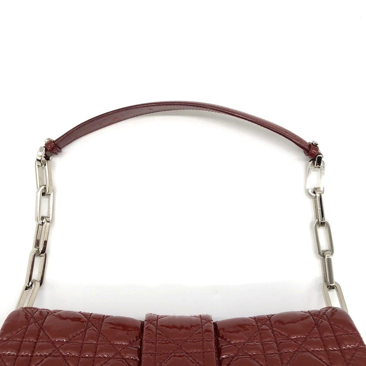 Dior Cannage Chain Shoulder Bag Handbag Red Enamel/Leather PRE-OWNED