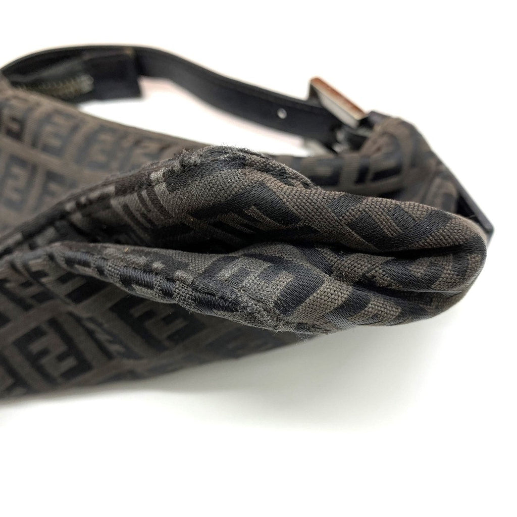 Fendi Zucchino Mini Bag Handbag Canvas Leather Brown Black PRE-OWNED