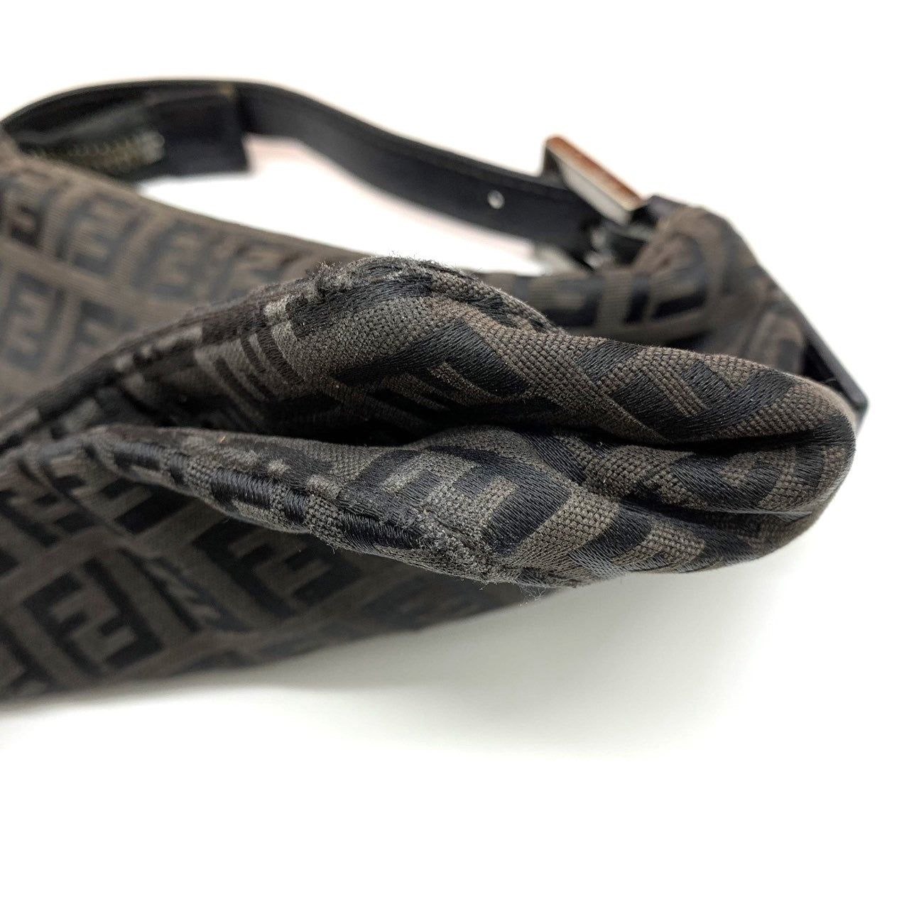Fendi Zucchino Mini Bag Handbag Canvas Leather Brown Black PRE-OWNED