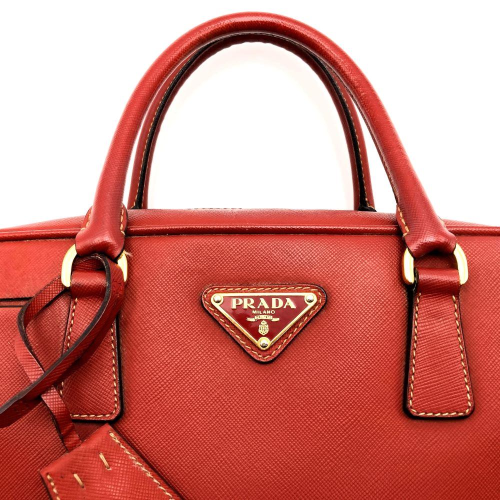 Prada Handbag with Triangular Plate, Leather, Red, BN1113, Guarantee Card Included PRE-OWNED