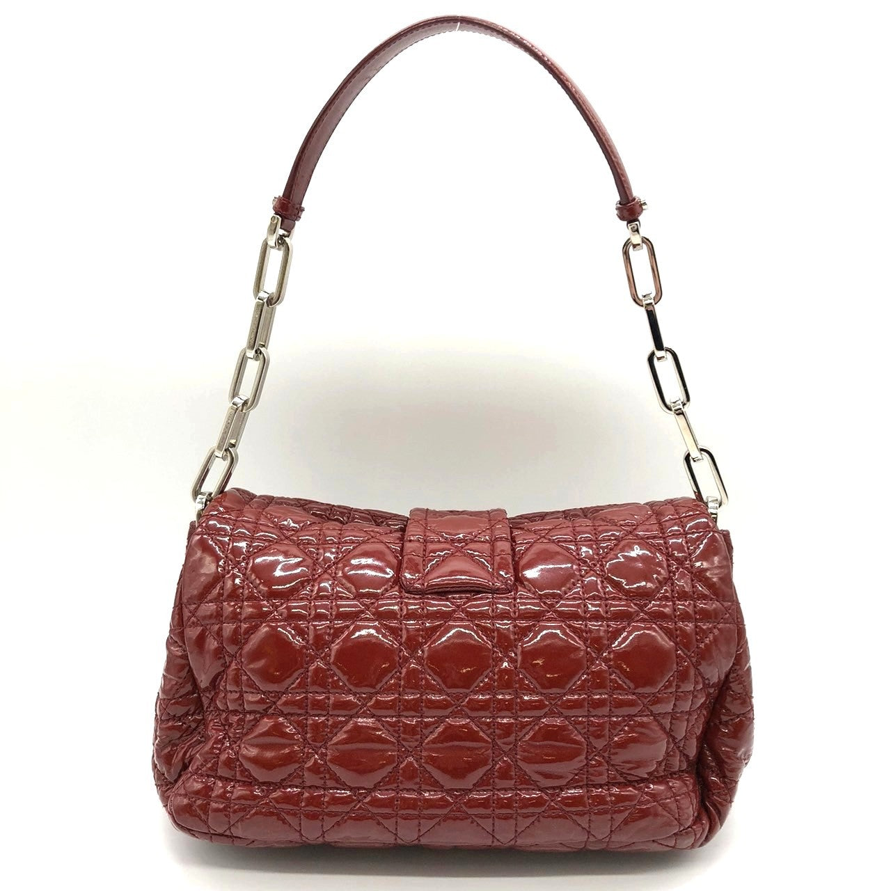 Dior Cannage Chain Shoulder Bag Handbag Red Enamel/Leather PRE-OWNED