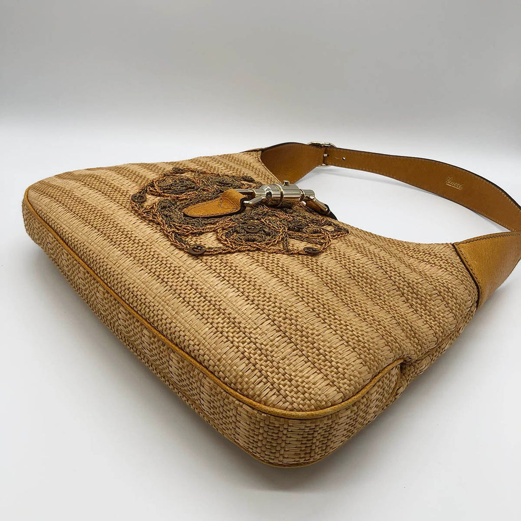 [CLEARANCE]Gucci 140040 New Jackie One-Shoulder Bag, Embroidered Straw Leather, Yellow, Beige, Orange PRE-OWNED