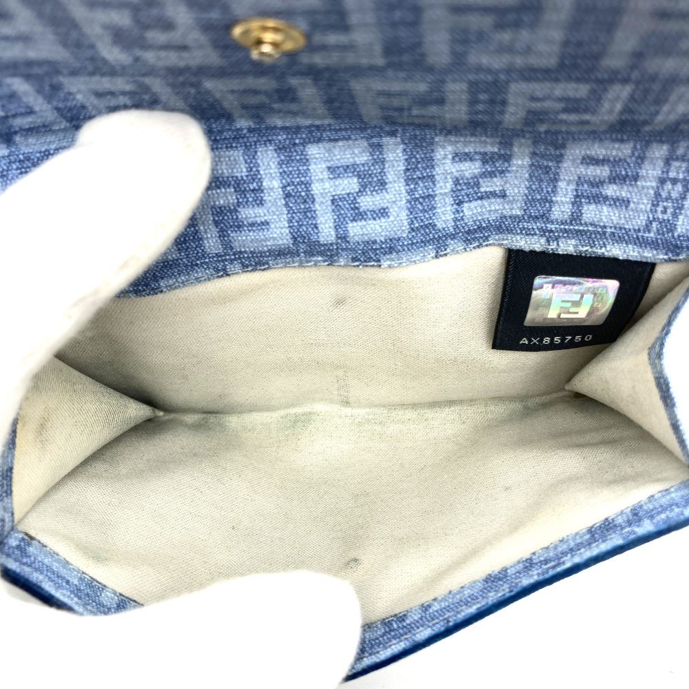 Fendi Zucchino Bifold Compact Wallet in Light Blue with PVC and Silver Hardware, Box Included PRE-OWNED