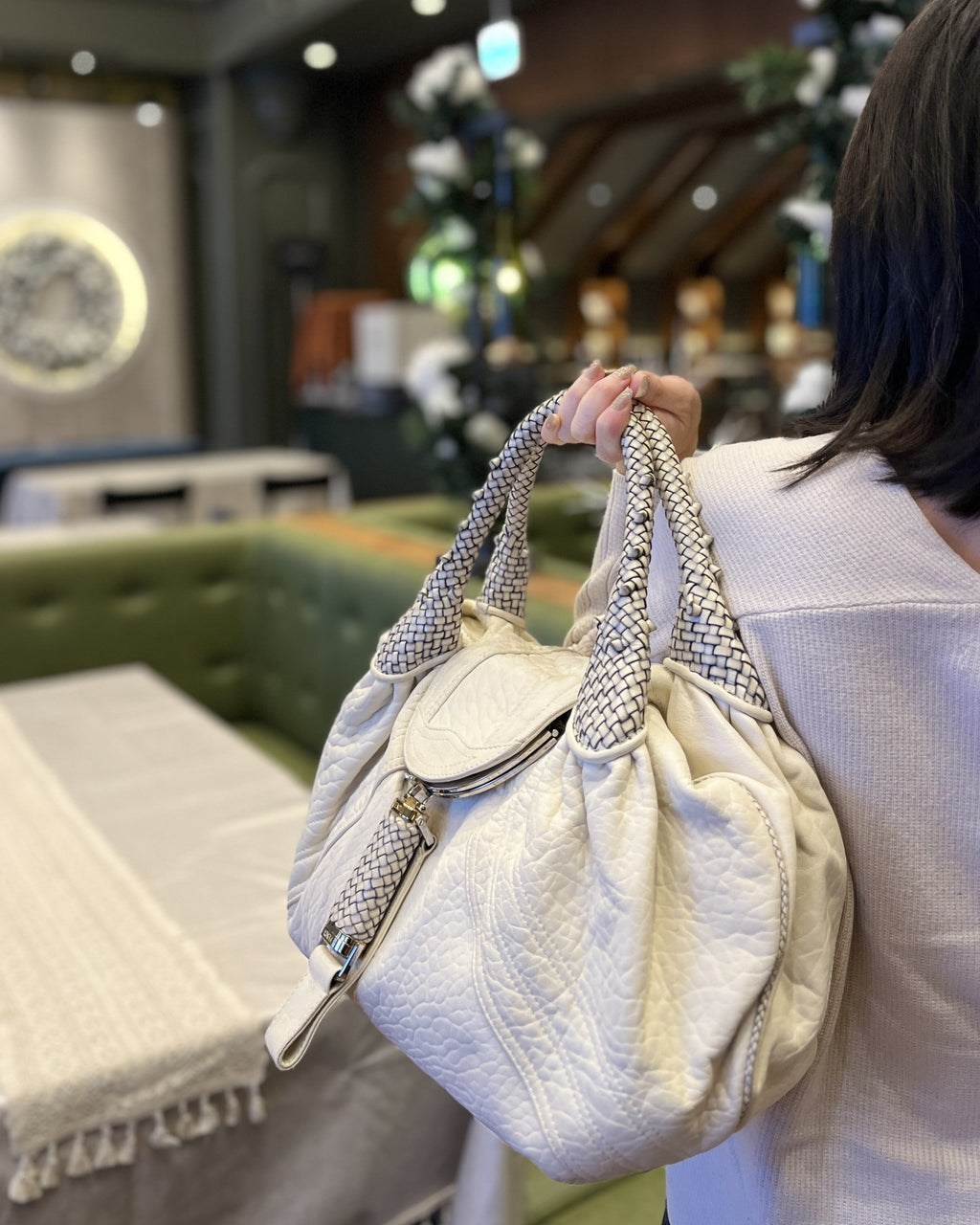 [CLEARANCE]Fendi 8BR511 Spy Bag Handbag in Beige, Ivory, and White PRE-OWNED