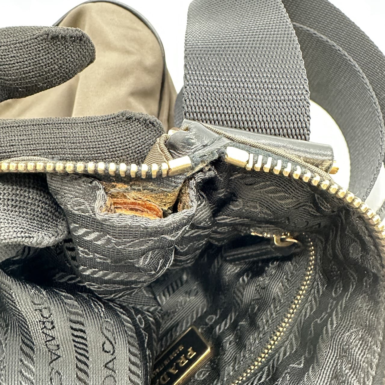 PRADA BT0220 Shoulder Bag, Nylon, with Lock, Khaki Brown, Women's/Men's Fashion, Vintage, Gift, PRE-OWNED