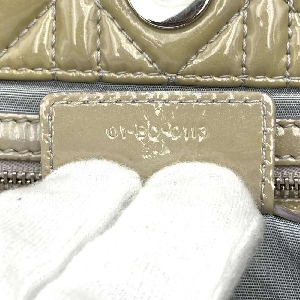Dior tote bag, shoulder bag, chain strap, beige patent enamel, Cannage design, women's. PRE-OWNED