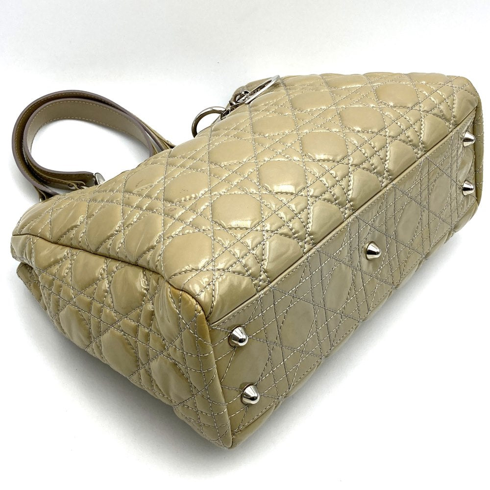 Dior tote bag, shoulder bag, chain strap, beige patent enamel, Cannage design, women's. PRE-OWNED