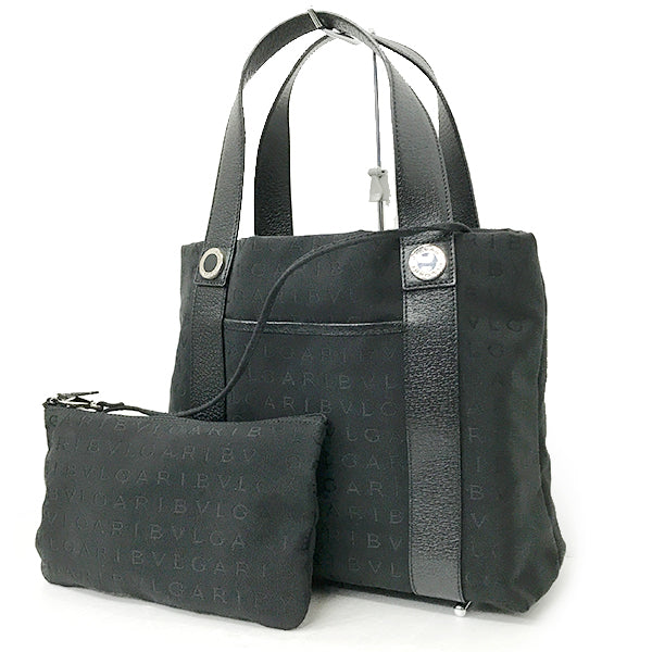Bvlgari Handbag/Tote Bag Canvas/Leather Black Pre-owned