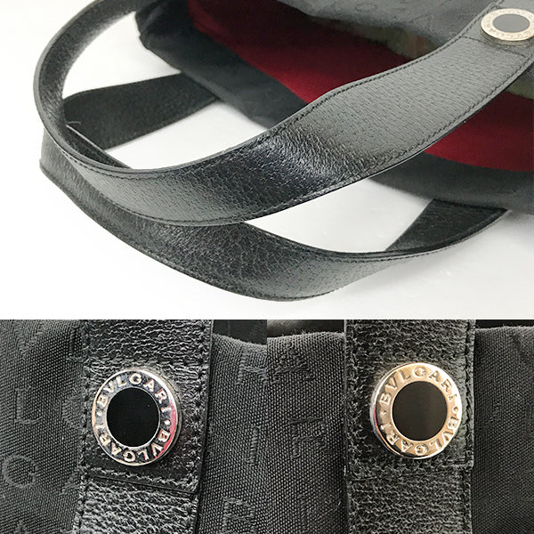 Bvlgari Handbag/Tote Bag Canvas/Leather Black Pre-owned