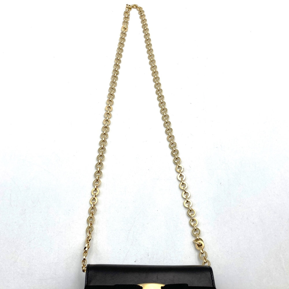 Salvatore Ferragamo AQ213202 Vara Chain Shoulder Bag, Black/Gold Leather, Women's PRE-OWNED