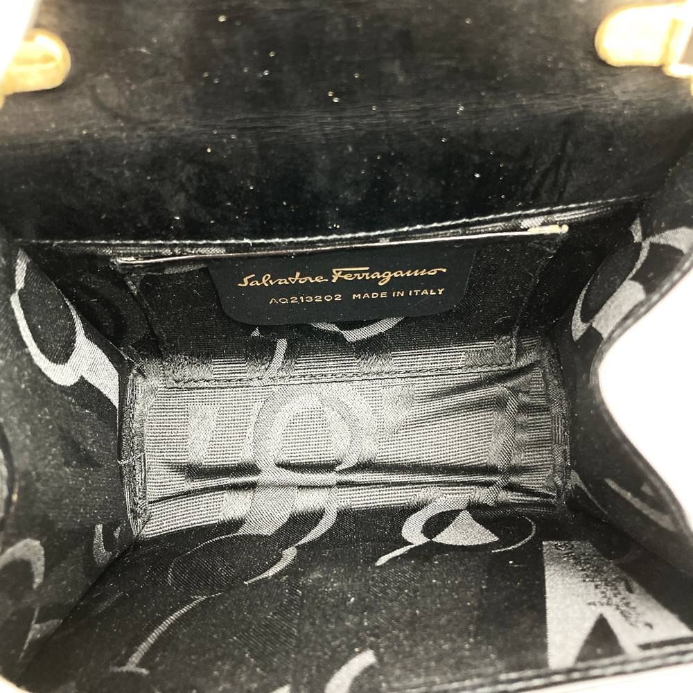 Salvatore Ferragamo AQ213202 Vara Chain Shoulder Bag, Black/Gold Leather, Women's PRE-OWNED