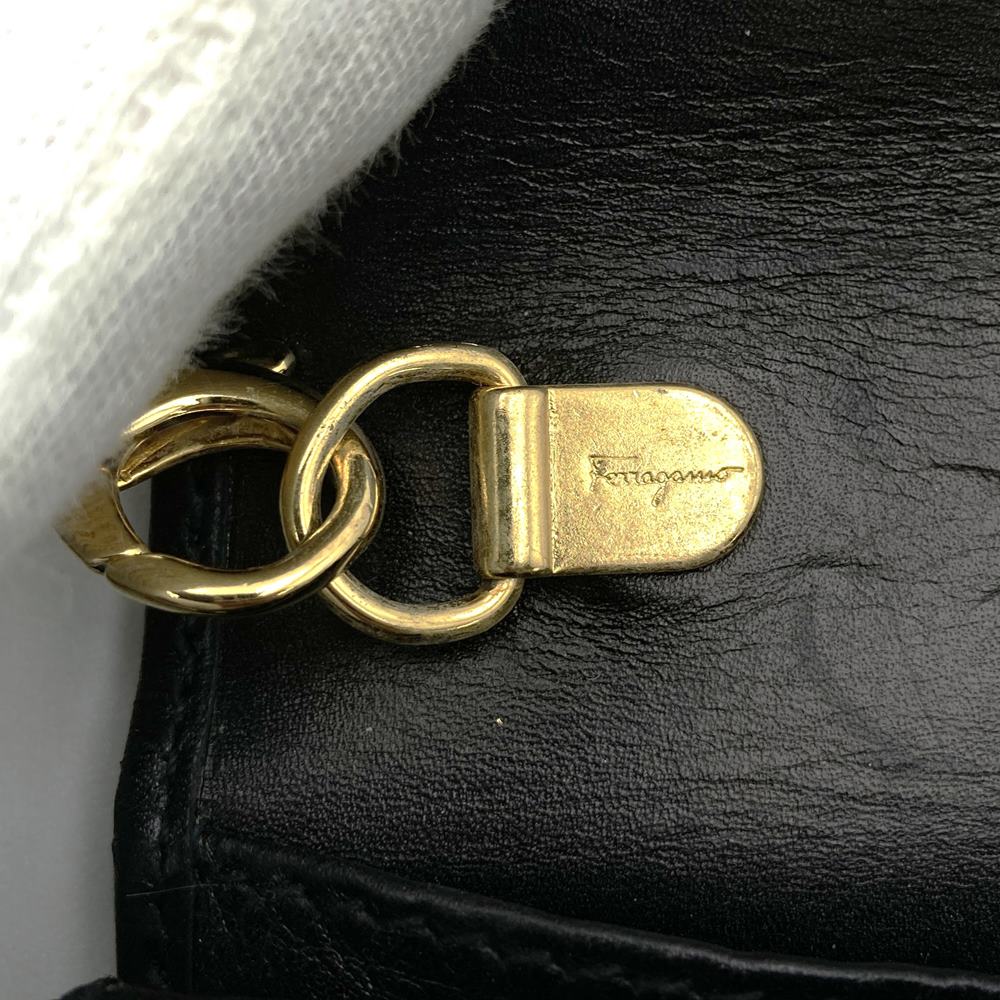 Salvatore Ferragamo AQ213202 Vara Chain Shoulder Bag, Black/Gold Leather, Women's PRE-OWNED