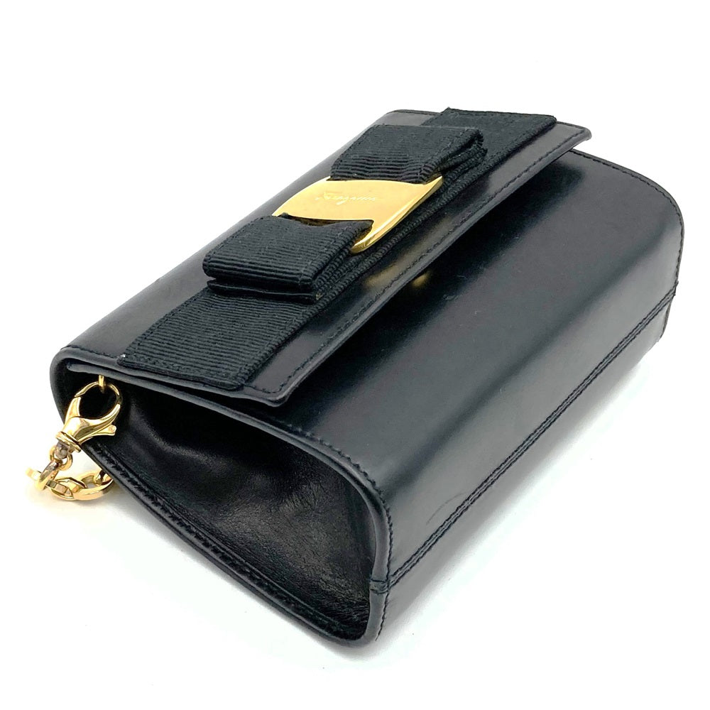 Salvatore Ferragamo AQ213202 Vara Chain Shoulder Bag, Black/Gold Leather, Women's PRE-OWNED