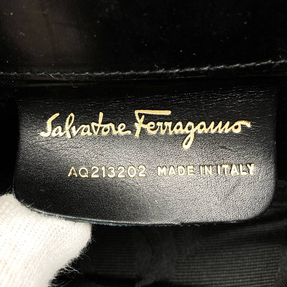Salvatore Ferragamo AQ213202 Vara Chain Shoulder Bag, Black/Gold Leather, Women's PRE-OWNED