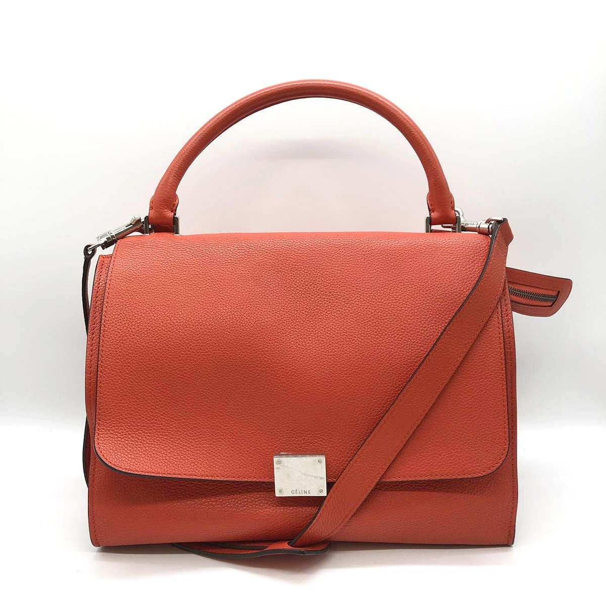 Celine Trapeze Medium 2-Way Handbag/Shoulder Bag Leather Red/Orange Pre-owned