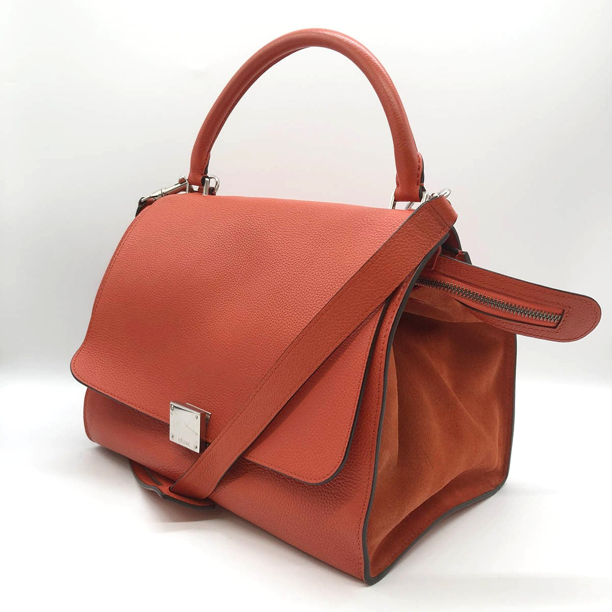 Celine Trapeze Medium 2-Way Handbag/Shoulder Bag Leather Red/Orange Pre-owned