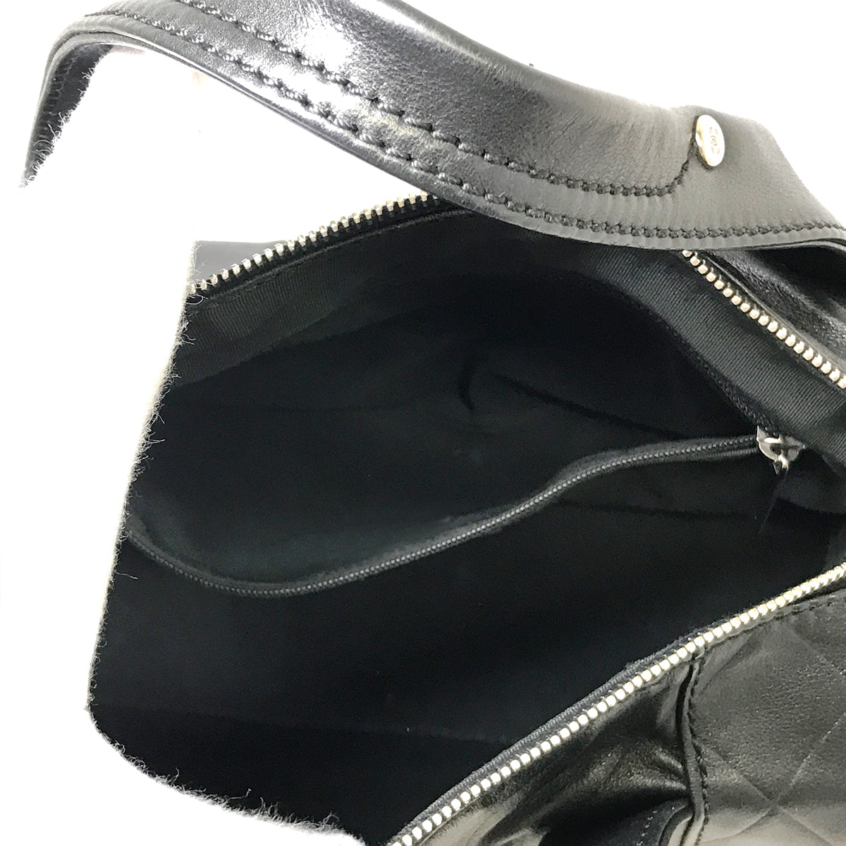 Chanel Chevron Coco Mark Mini Boston Handbag Leather Black Pre-owned