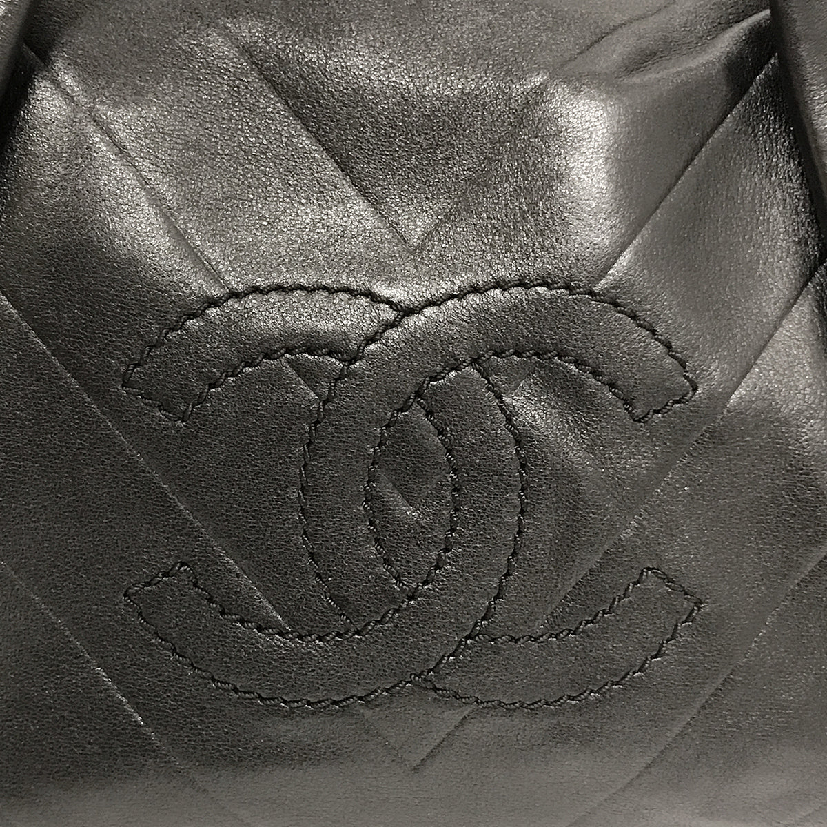 Chanel Chevron Coco Mark Mini Boston Handbag Leather Black Pre-owned