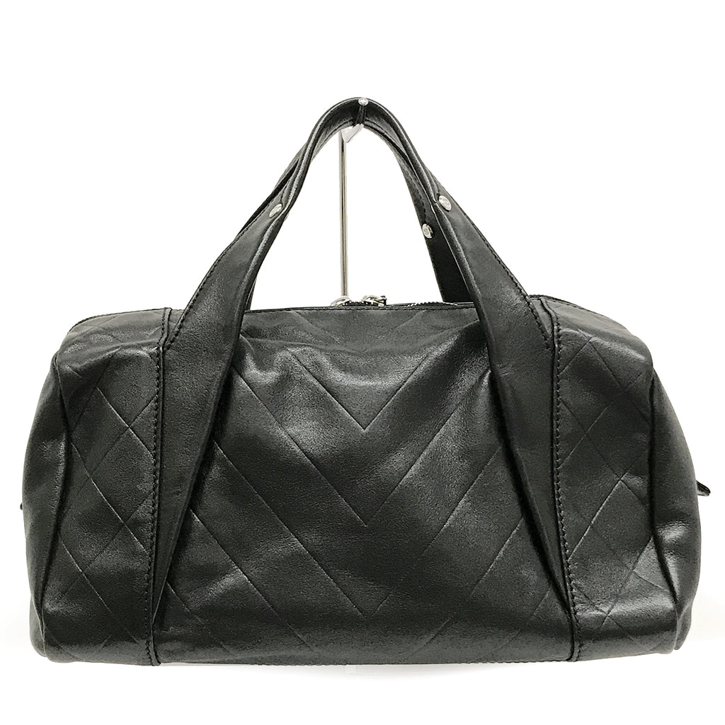 Chanel Chevron Coco Mark Mini Boston Handbag Leather Black Pre-owned