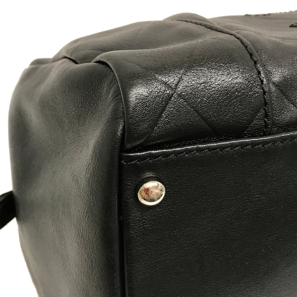 Chanel Chevron Coco Mark Mini Boston Handbag Leather Black Pre-owned