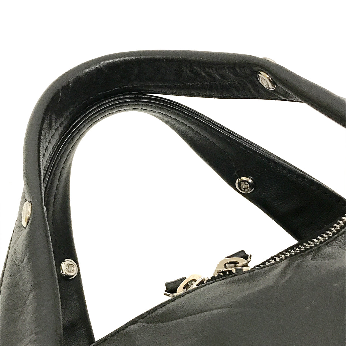 Chanel Chevron Coco Mark Mini Boston Handbag Leather Black Pre-owned