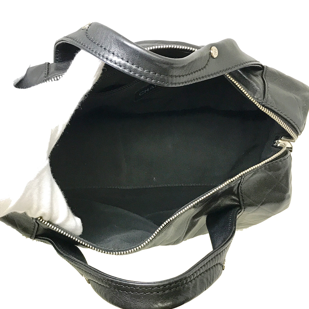Chanel Chevron Coco Mark Mini Boston Handbag Leather Black Pre-owned