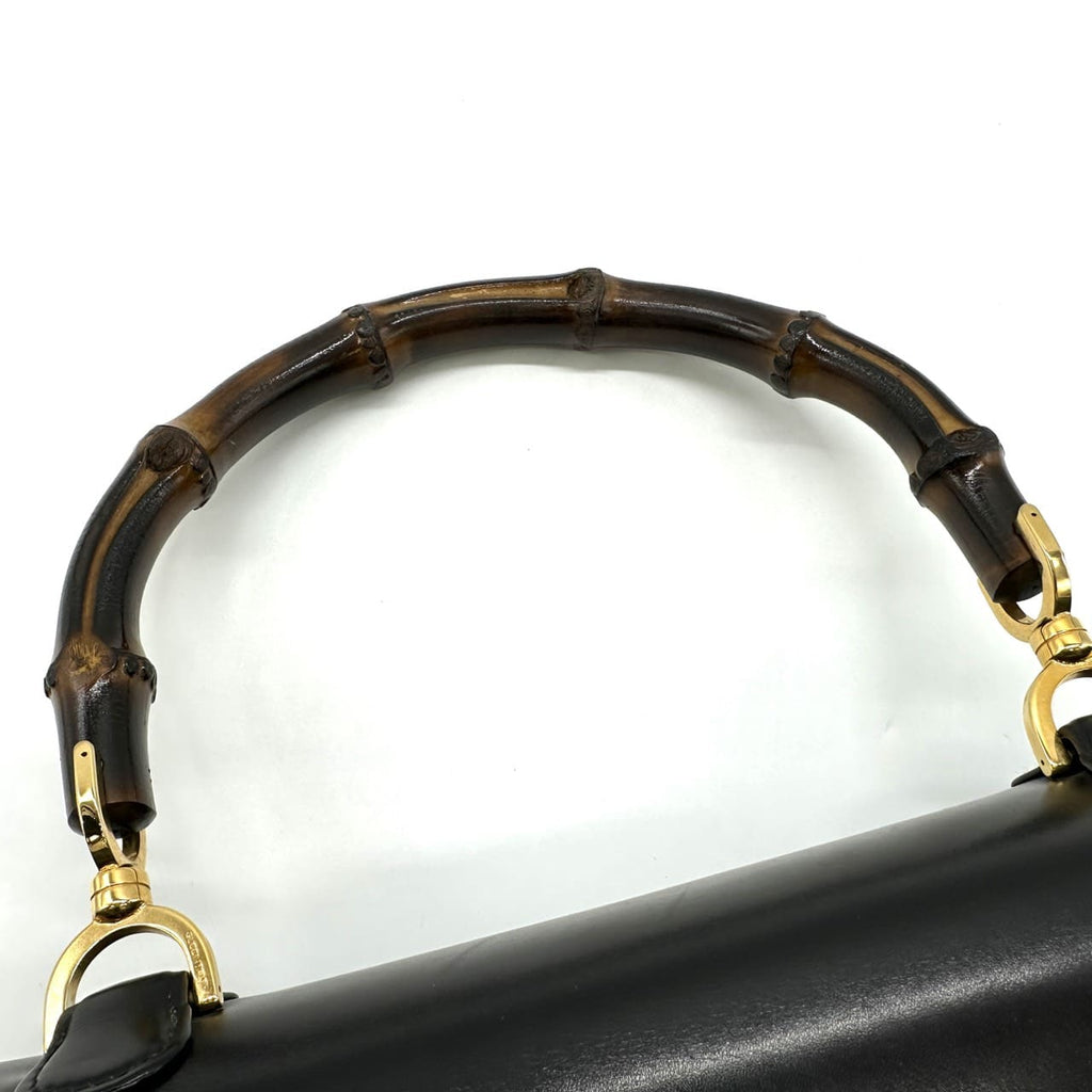Gucci 000 46 Bamboo Handbag Leather Black Pre-owned